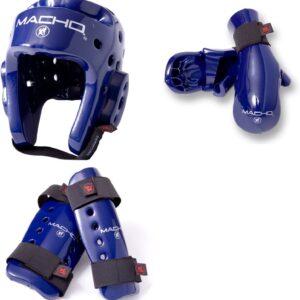 Macho Dyna 5 Piece Sparring Gear Set | Head, Shin Guards, Hands | Small - Blue