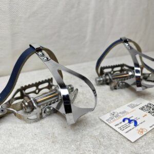 Vintage Sheffield Pedals 9/16 + Christophe Toe Clips Lapize Leather Straps - Polished Chrome